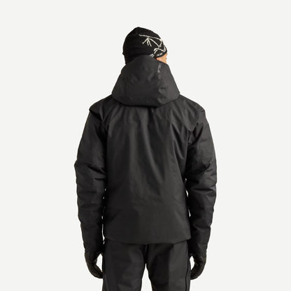 Black Arcteryx Macai Down Jacket for men, back view showing insulated outerwear with a sleek, streamlined design.