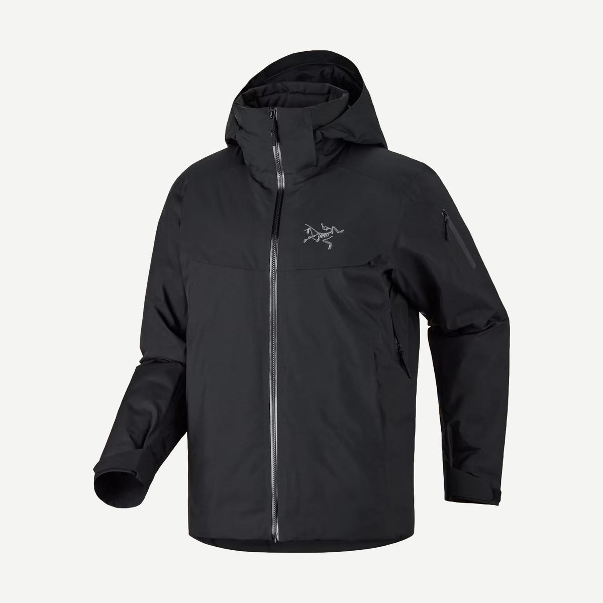 Black Arcteryx Macai Down Jacket for men, showcasing the insulated outerwear with a sleek, fitted design and high-quality construction.