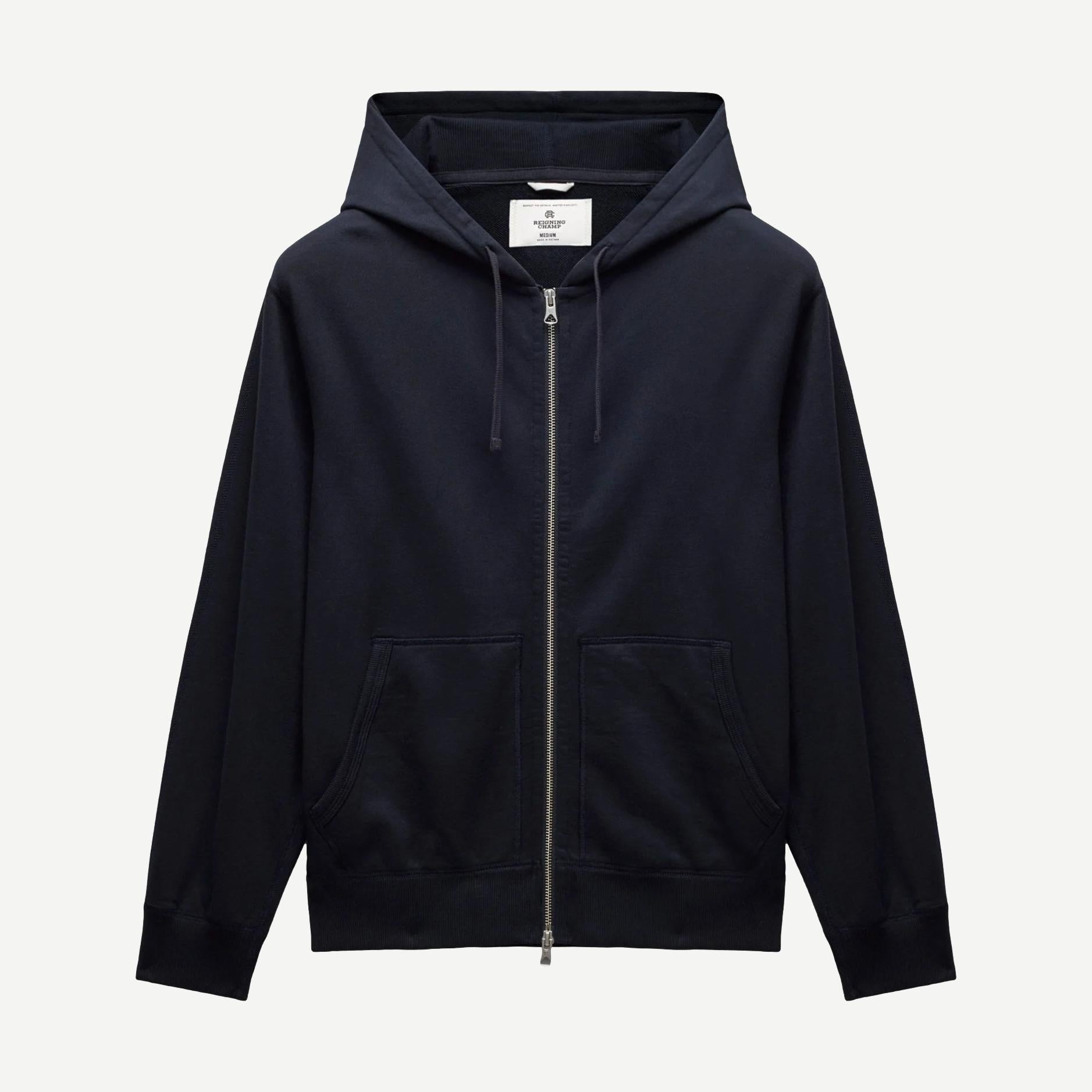 Knit Midweight Terry Standard Zip Hoodie - Navy - Galvanic.co
