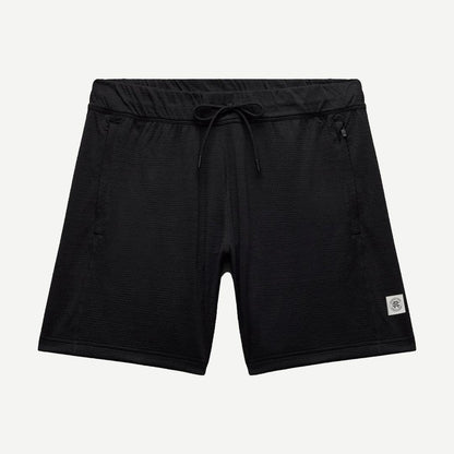 Black Solotex Mesh Tiebreak Shorts 7-inch by Reigning Champ, featuring breathable mesh fabric and sporty design.
