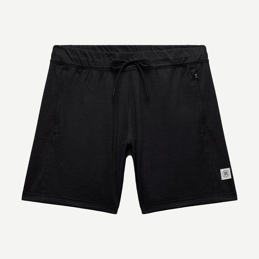 Black Solotex Mesh Tiebreak Shorts 7-inch by Reigning Champ, featuring breathable mesh fabric and sporty design.