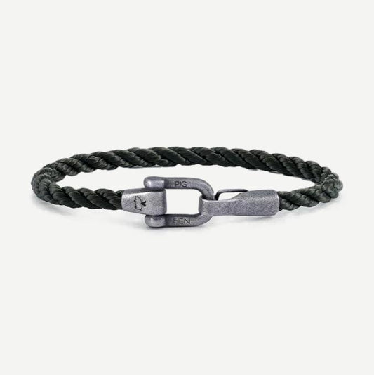 Vintage army-style PH Lobster Larry bracelet by Pig & Hen featuring rugged, military-inspired design with brass and leather accents.