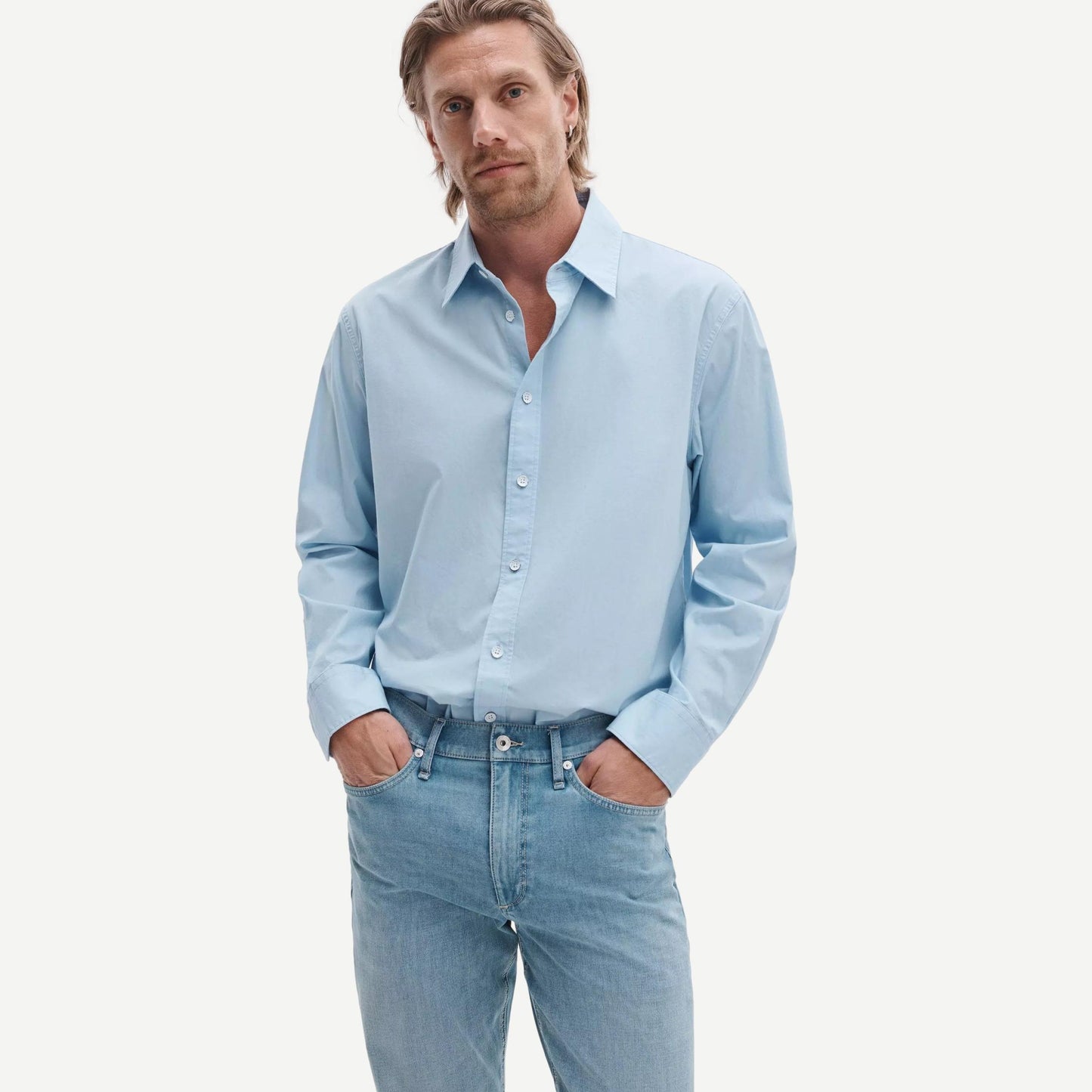 Rag and Bone Fit 2 AirFlex slim denim jeans in blue, showing the fitted design and classic five-pocket style.