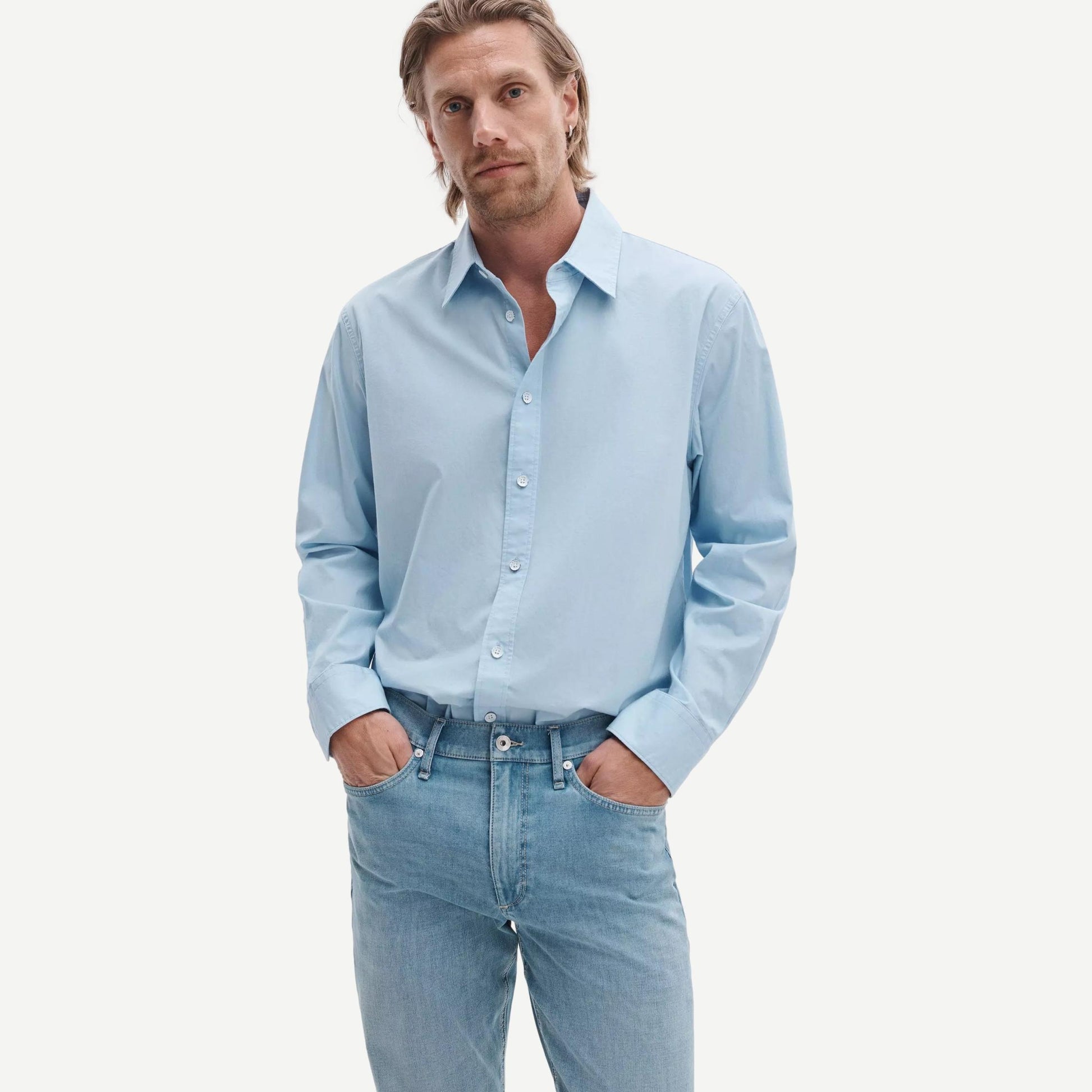 Rag and Bone Fit 2 AirFlex slim denim jeans in blue, showing the fitted design and classic five-pocket style.