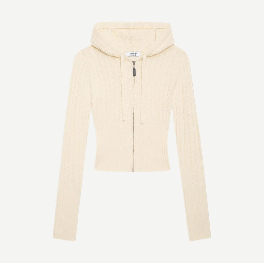 Aimee Cable Knit Hoodie - Vanilla - Galvanic.co