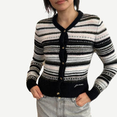 Soft Wool Stripe Cardigan - Black - Galvanic.co