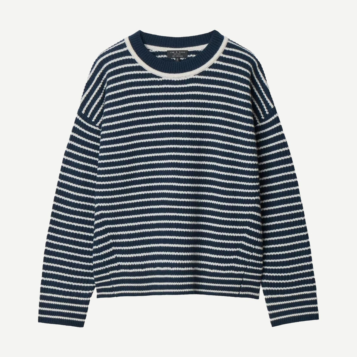 Gigi Stripe Cashmere Crew - Navy