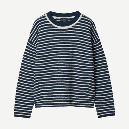 Gigi Stripe Cashmere Crew - Navy