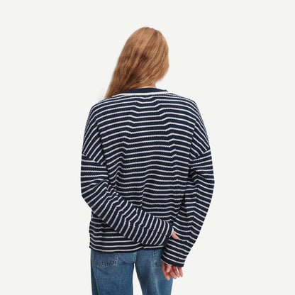 Gigi Stripe Cashmere Crew - Navy