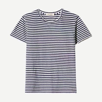 Lana Crewneck tee - White/Dark Navy Stripe