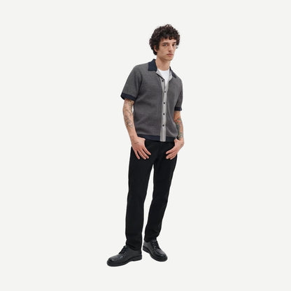 Harvey Contrast-Trim Knit Camp Shirt - Slate Navy