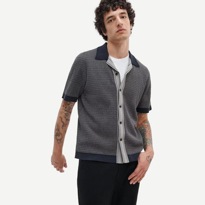 Harvey Contrast-Trim Knit Camp Shirt - Slate Navy