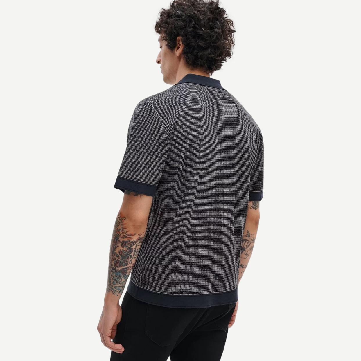 Harvey Contrast-Trim Knit Camp Shirt - Slate Navy