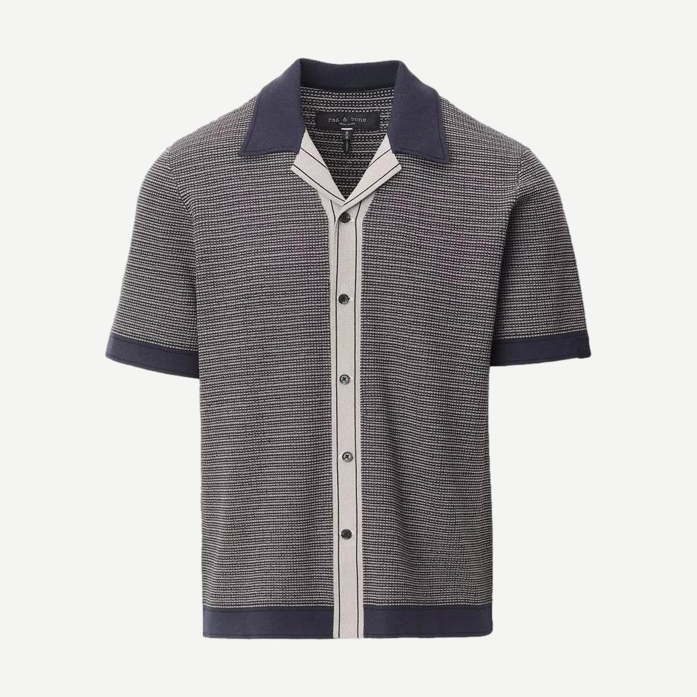 Harvey Contrast-Trim Knit Camp Shirt - Slate Navy