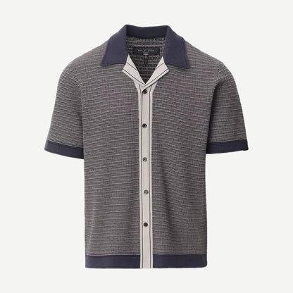 Harvey Contrast-Trim Knit Camp Shirt - Slate Navy