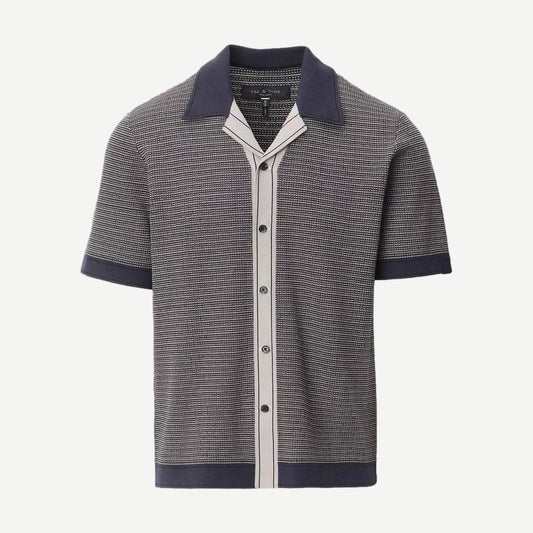 Harvey Contrast-Trim Knit Camp Shirt - Slate Navy