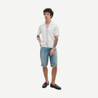Harvey Contrast-Trim Knit Camp Shirt - Chalk