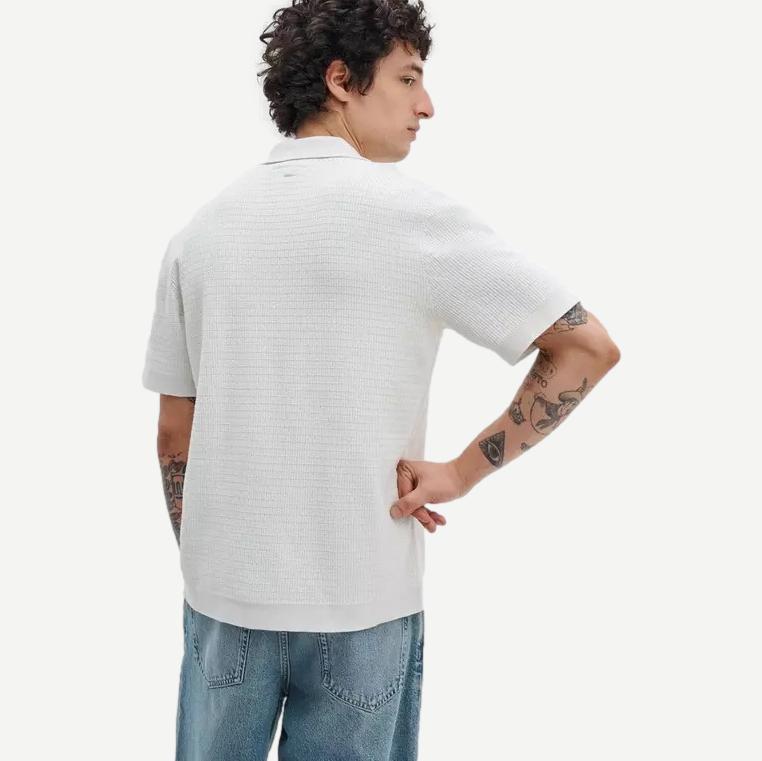 Harvey Contrast-Trim Knit Camp Shirt - Chalk