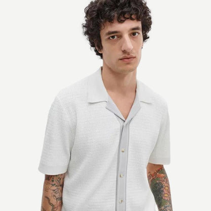 Harvey Contrast-Trim Knit Camp Shirt - Chalk