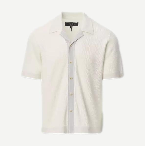 Harvey Contrast-Trim Knit Camp Shirt - Chalk
