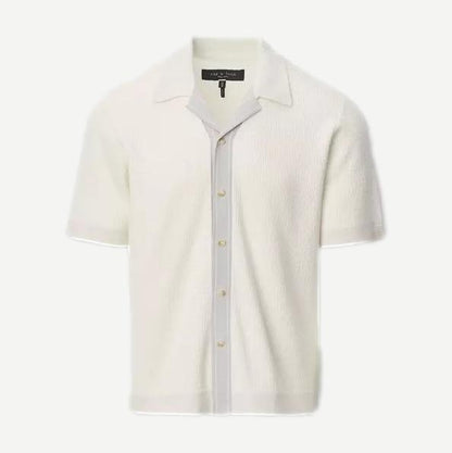 Harvey Contrast-Trim Knit Camp Shirt - Chalk