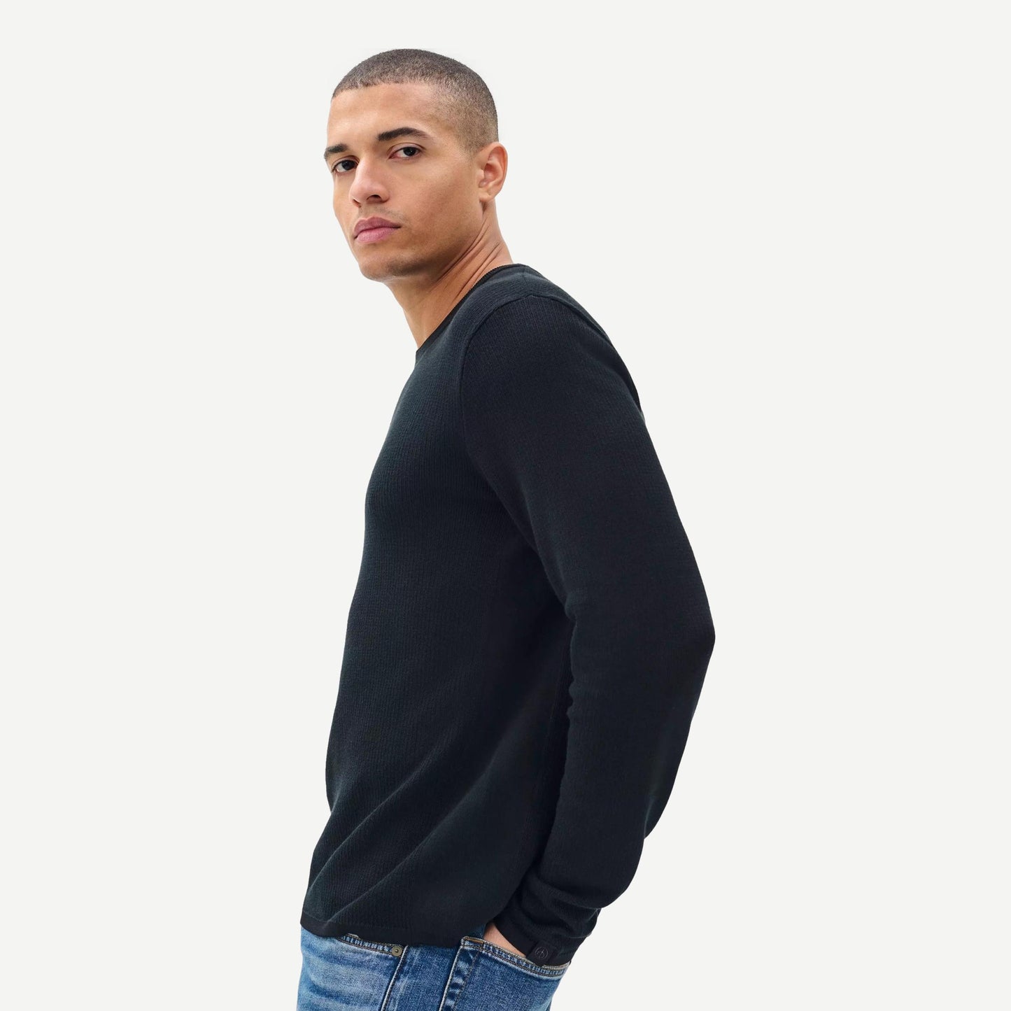 Harvey Rib L/S Crew - Black