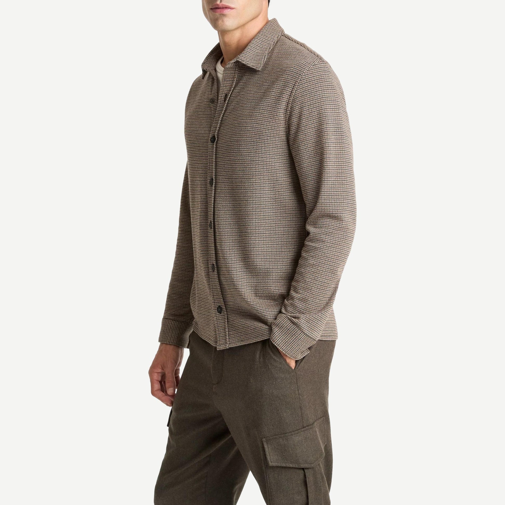 Houndstooth L/S Button Up - Dark Roast - Galvanic.co