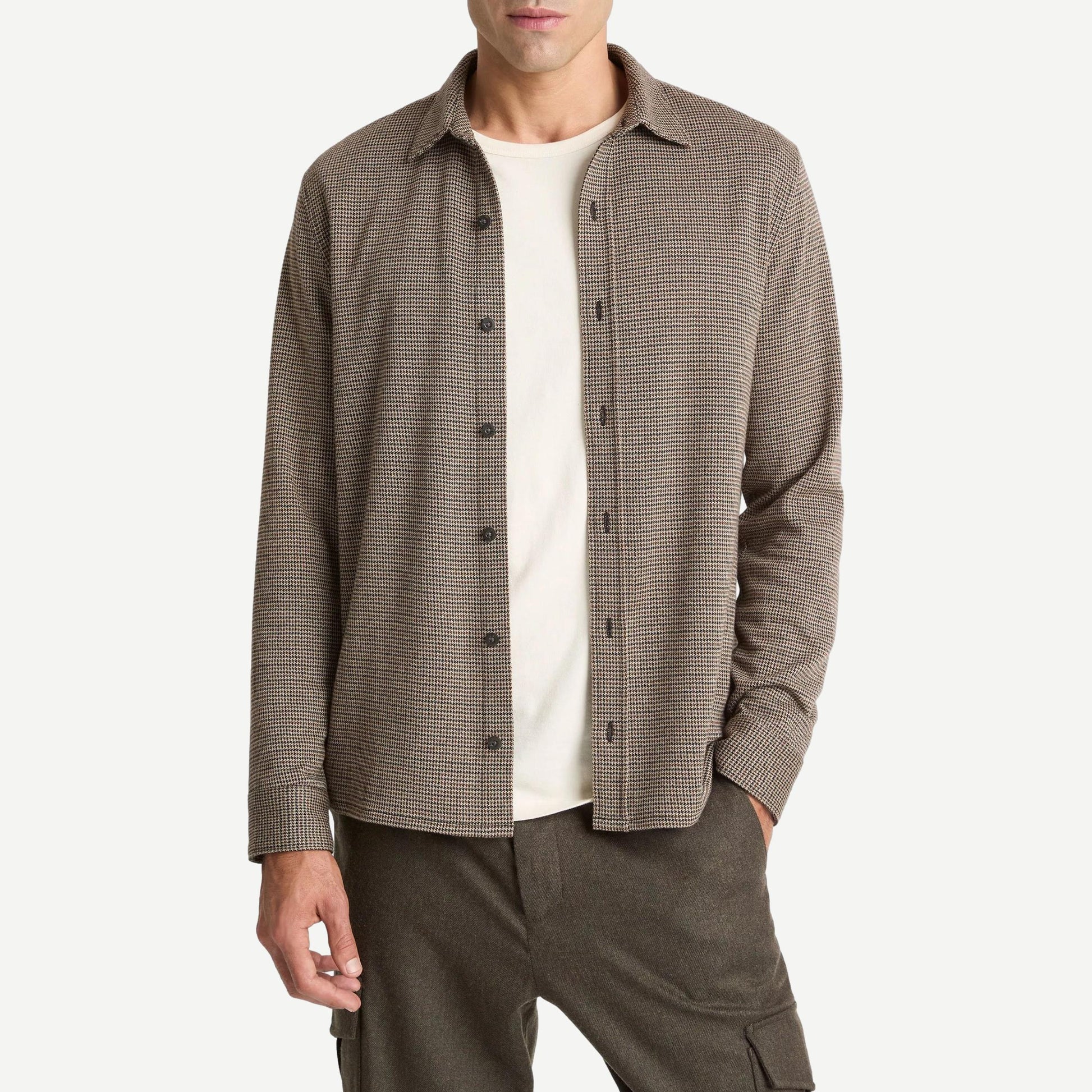 Houndstooth L/S Button Up - Dark Roast - Galvanic.co