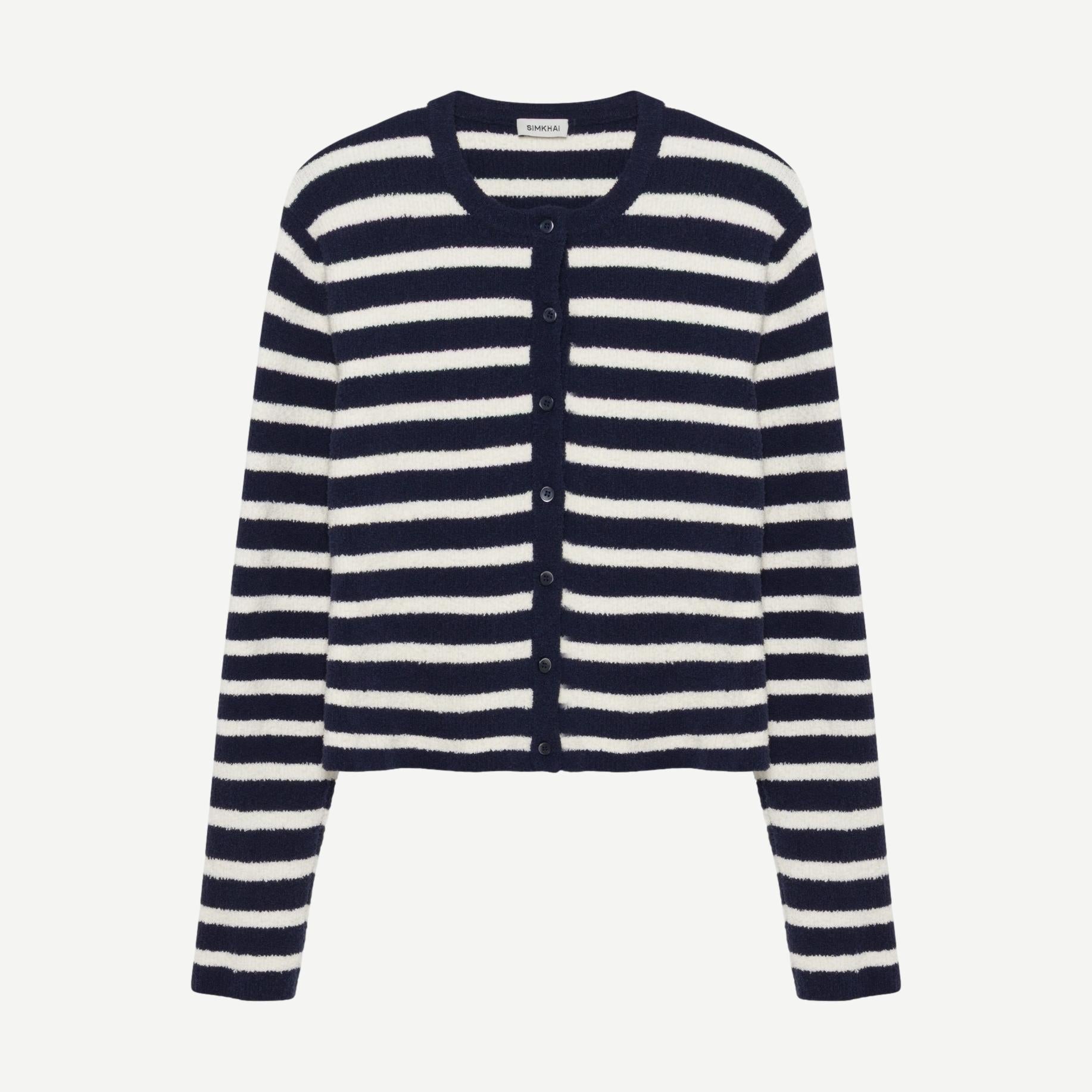 Hartland Knit Crewneck Cardigan - Midnight Stripe - Galvanic.co