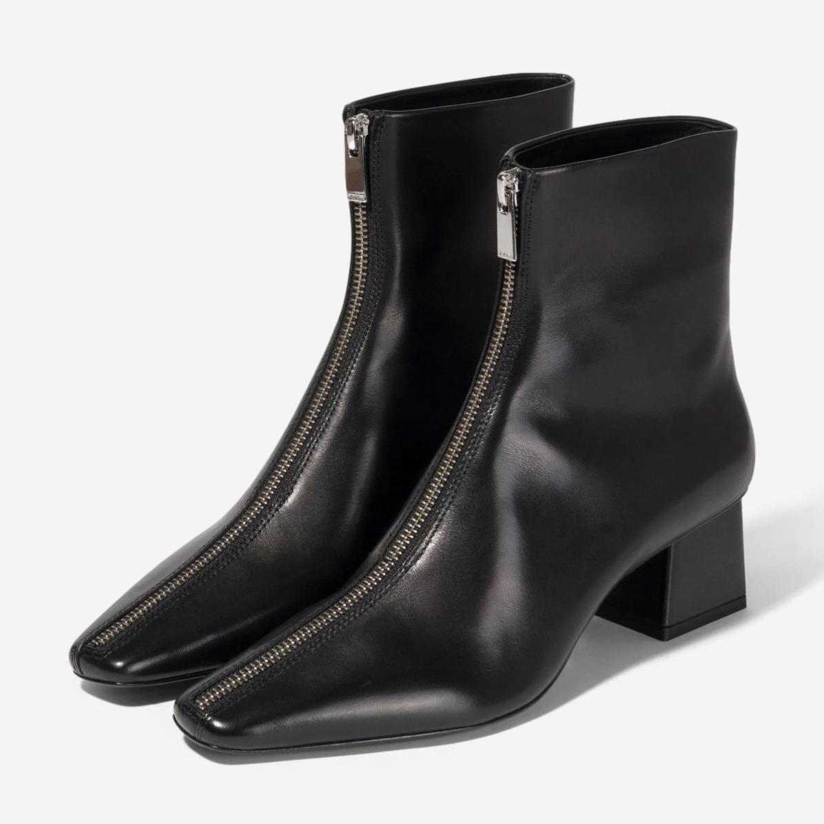 Rider Leather Zip Front Boot - Black