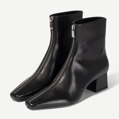 Rider Leather Zip Front Boot - Black