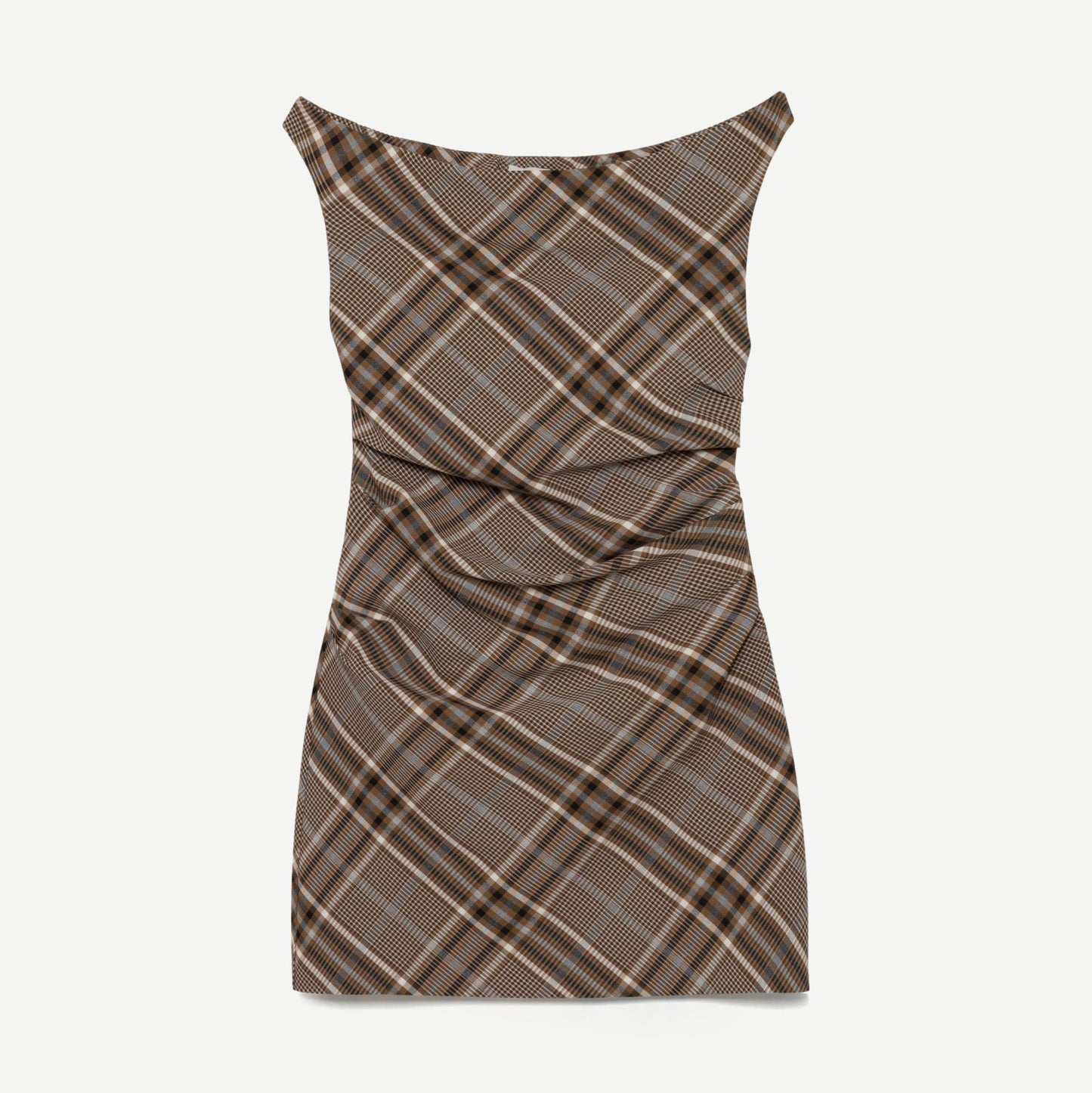 Wells Off-Shoulder Mini Dress - Otter Plaid