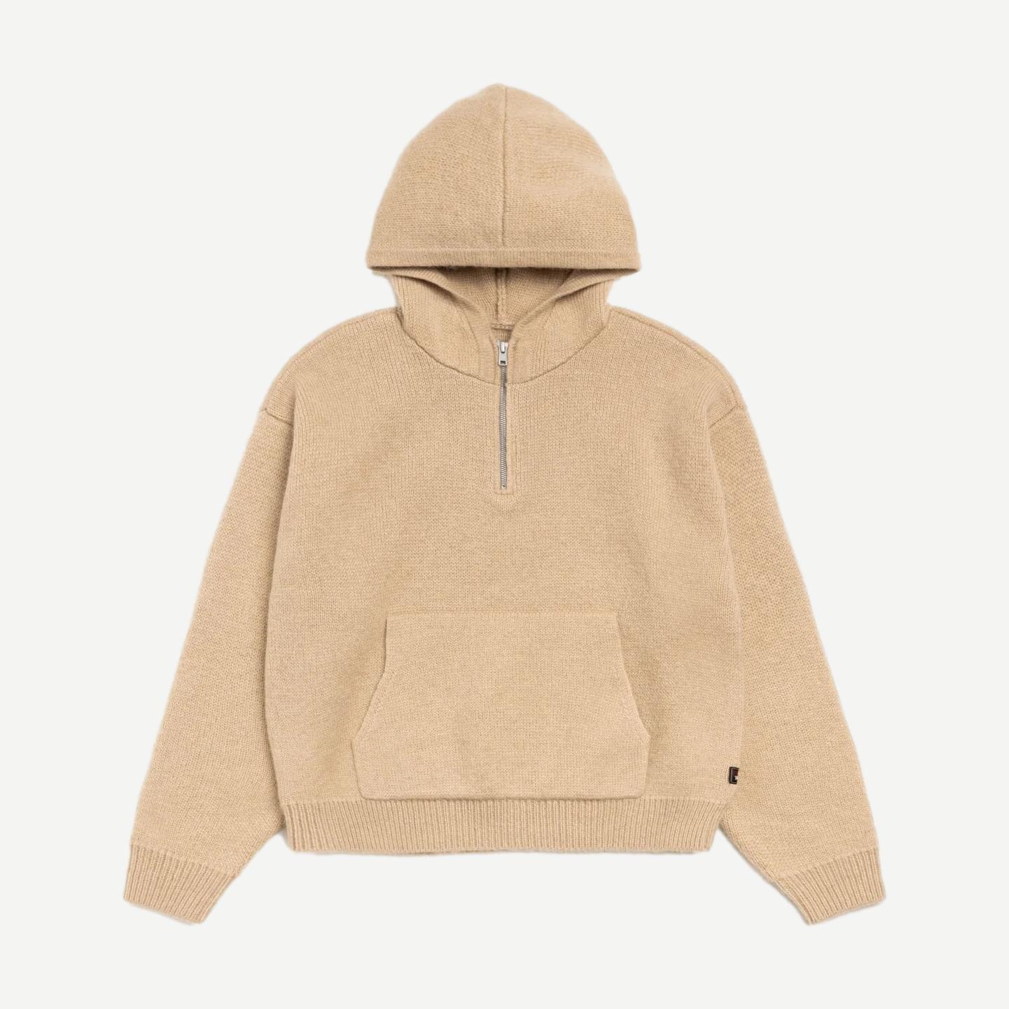 Quarter Zip Sweater Hood - Tan