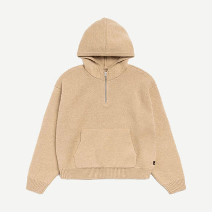 Quarter Zip Sweater Hood - Tan