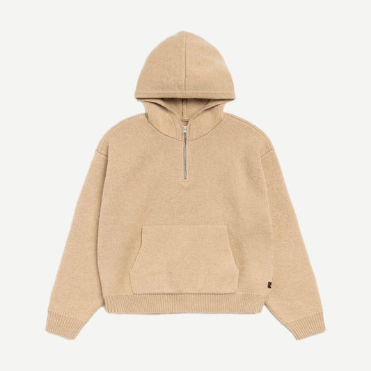Quarter Zip Sweater Hood - Tan