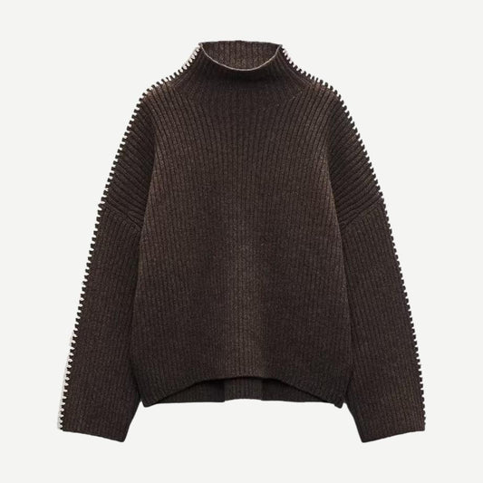 Ingrid T-Neck - Brown - Galvanic.co