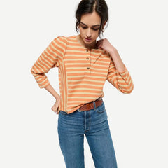 Janney Stripe Henley - Caramel Prato Stripe - Galvanic.co