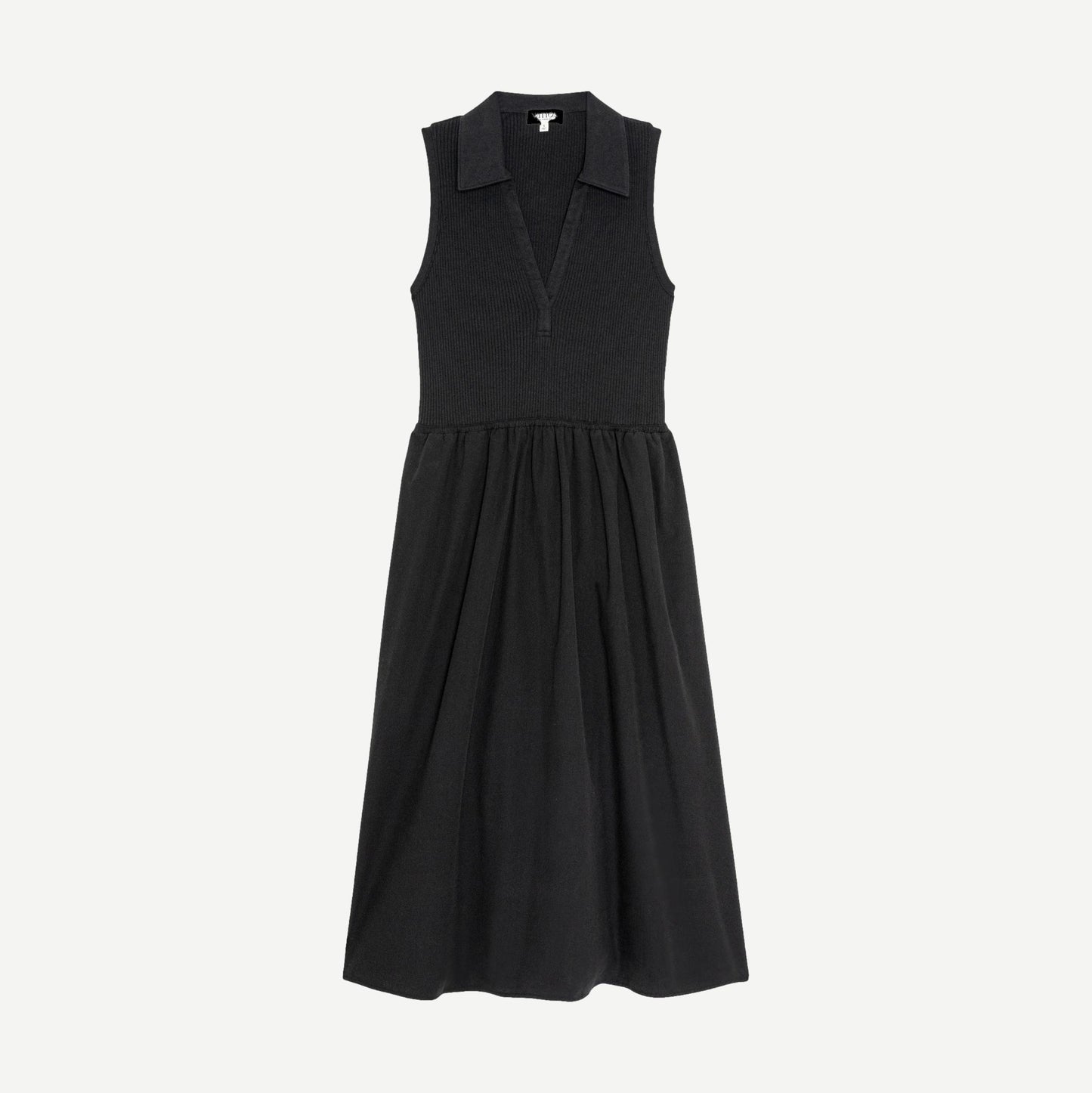 Jet black Jessica midi dress by Nation LTD, featuring a fitted silhouette and elegant design, displayed on a hanger against a neutral background.