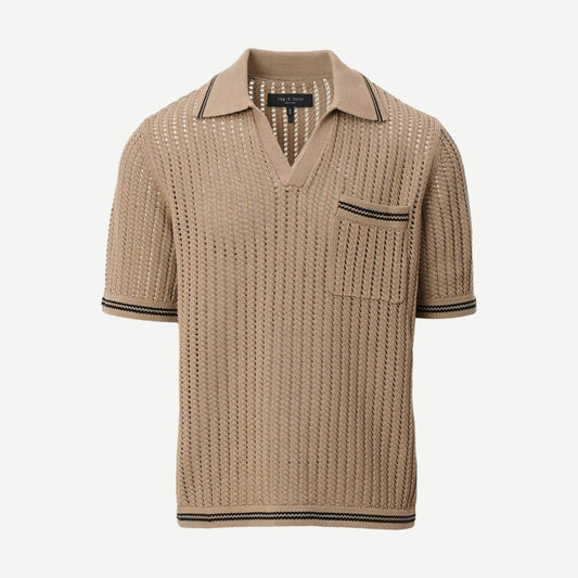 Johnny Collar Crochet Polo Shirt - Wolf Grey - Galvanic.co