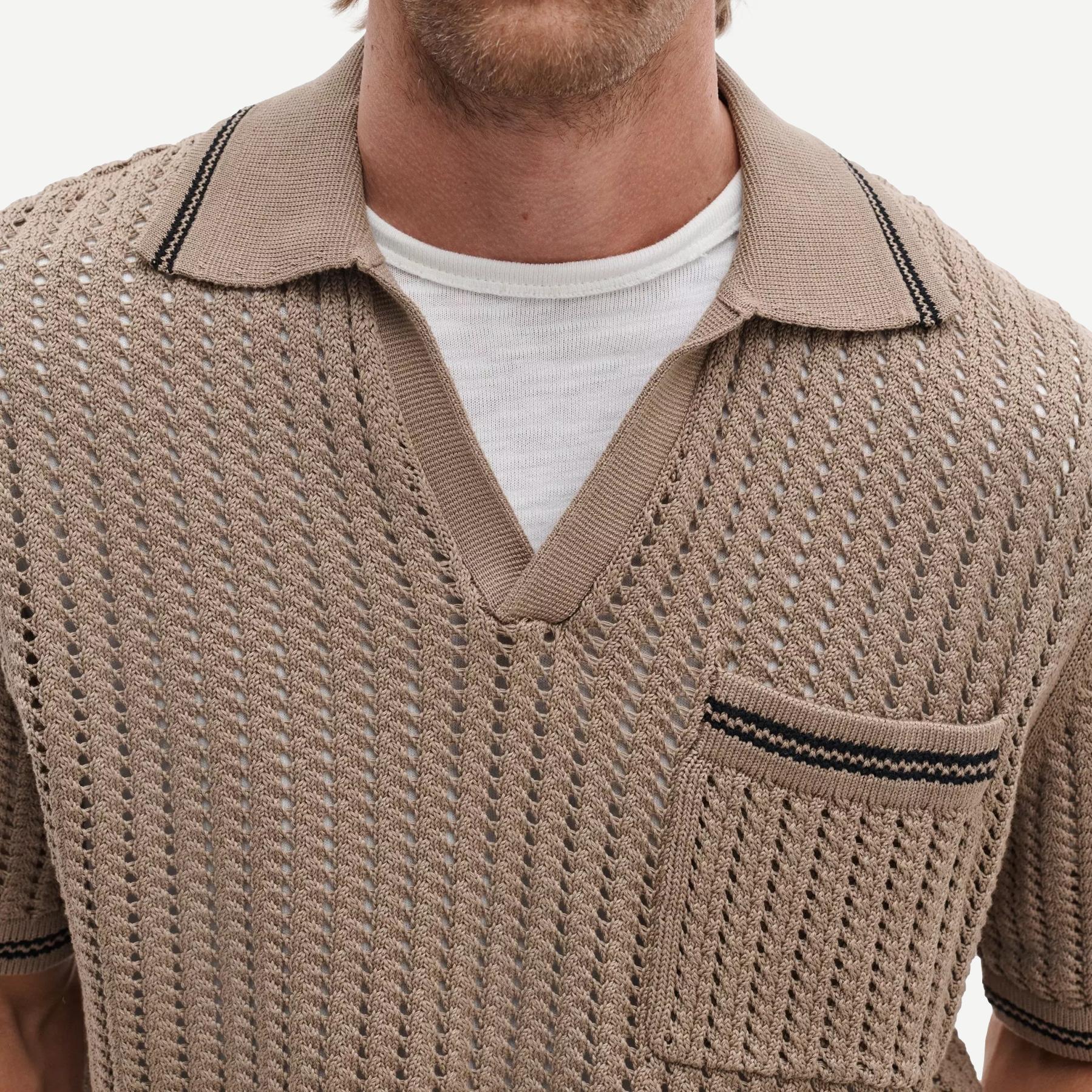 Johnny Collar Crochet Polo Shirt - Wolf Grey - Galvanic.co