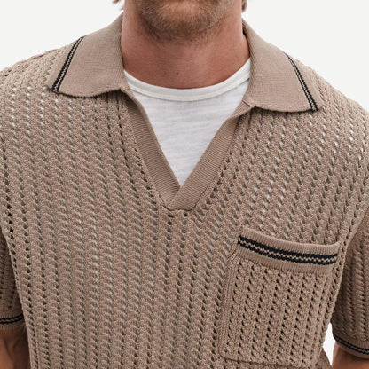 Johnny Collar Crochet Polo Shirt - Wolf Grey - Galvanic.co