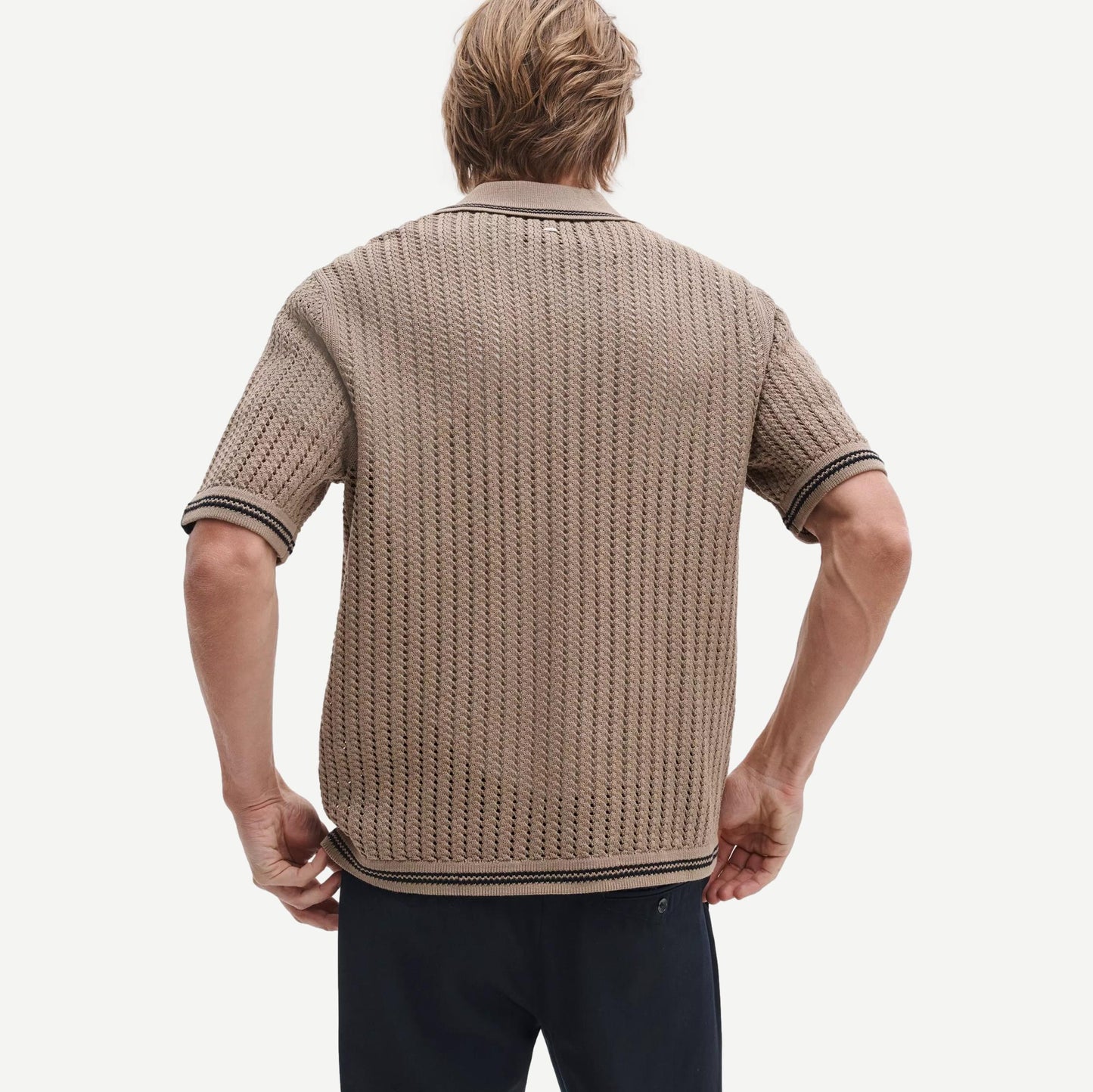 Johnny Collar Crochet Polo Shirt - Wolf Grey - Galvanic.co