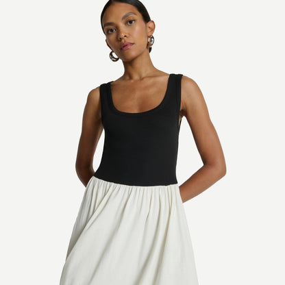 Karla Midi Dress by Nation LTD in porcelain color block, featuring a stylish midi length and modern design.