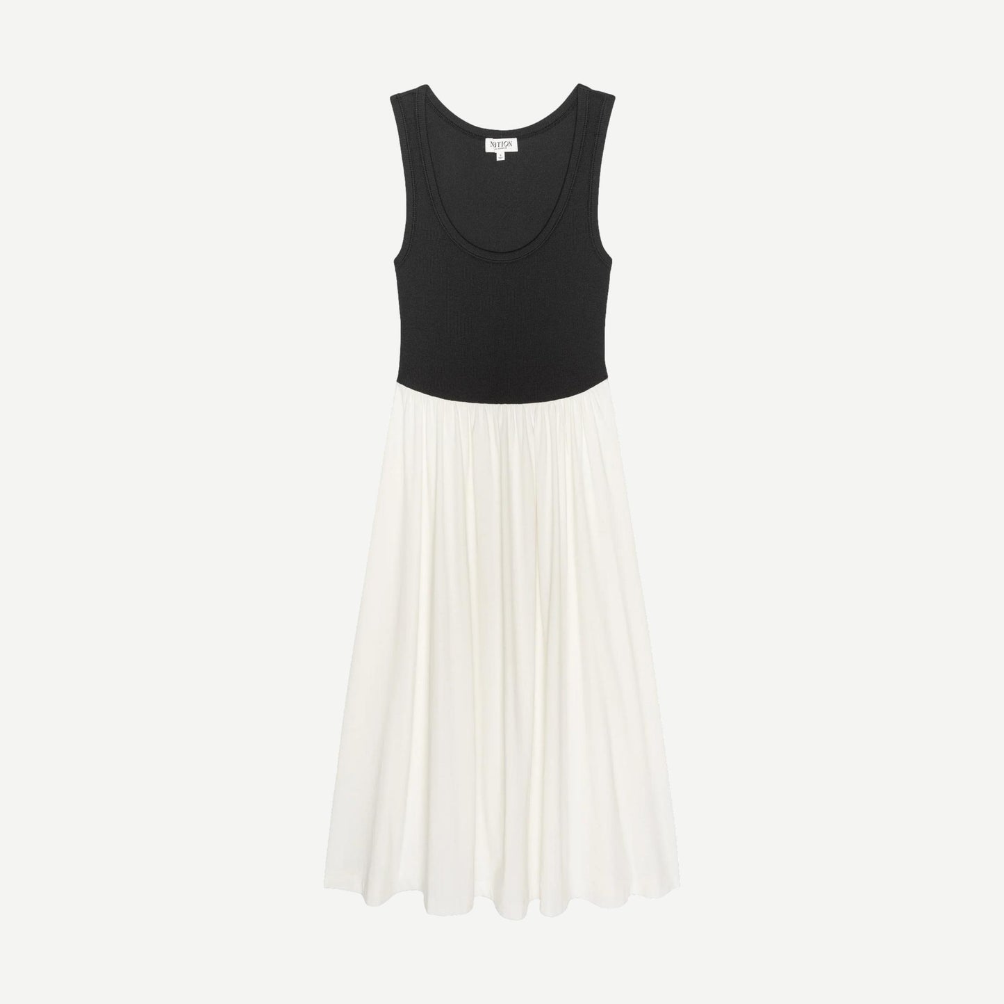 Karla Midi Dress by Nation LTD in porcelain color block, featuring a stylish midi length and modern design.