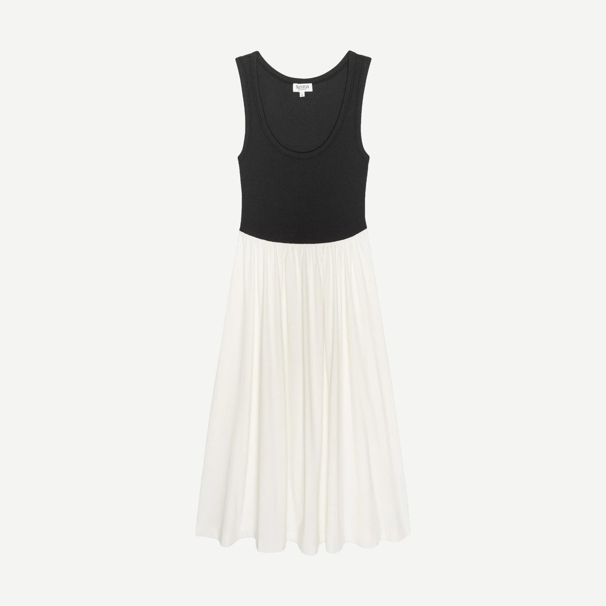 Karla Midi Dress by Nation LTD in porcelain color block, featuring a stylish midi length and modern design.
