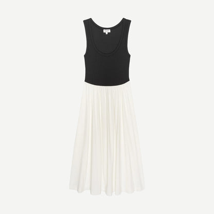 Karla Midi Dress by Nation LTD in porcelain color block, featuring a stylish midi length and modern design.