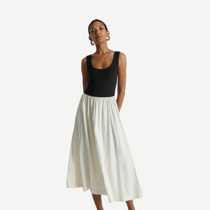 Karla midi dress in porcelain color block by Nation LTD, featuring a stylish fit with contrasting color panels.