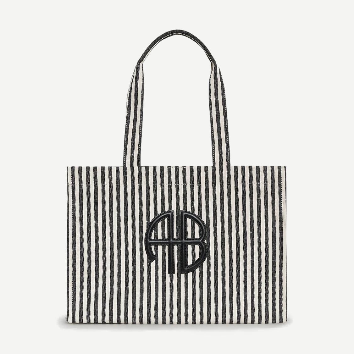 Lara Tote - White and Black Stripe