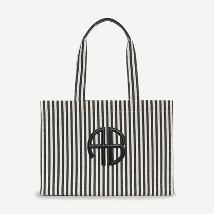 Lara Tote - White and Black Stripe