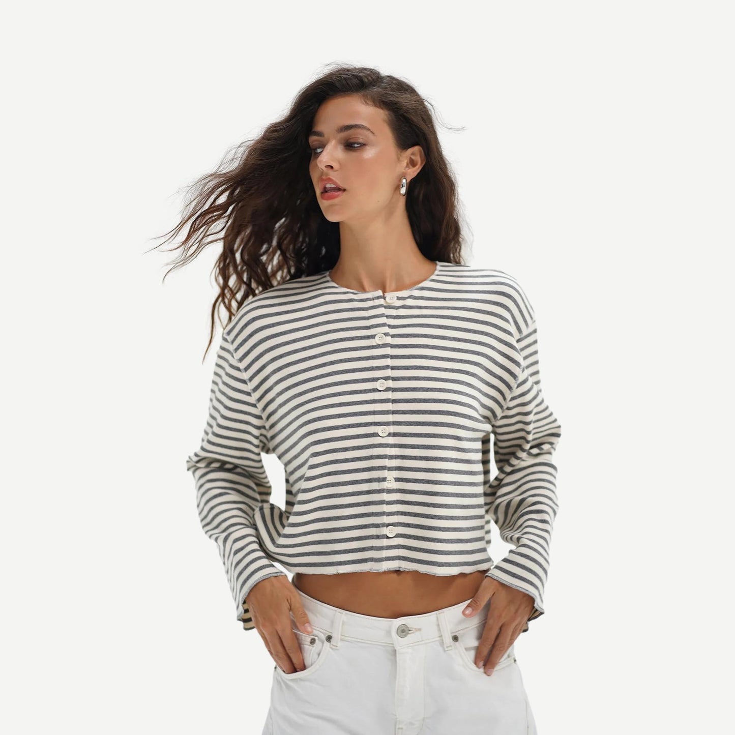 Kincaid Cardigan - Greyscale Stripe - Galvanic.co